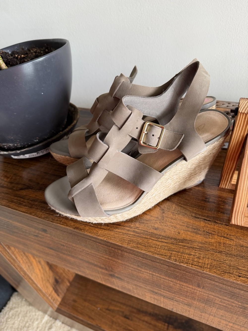 Taupe yet greenish Wedge Espadrille Sandals - Women